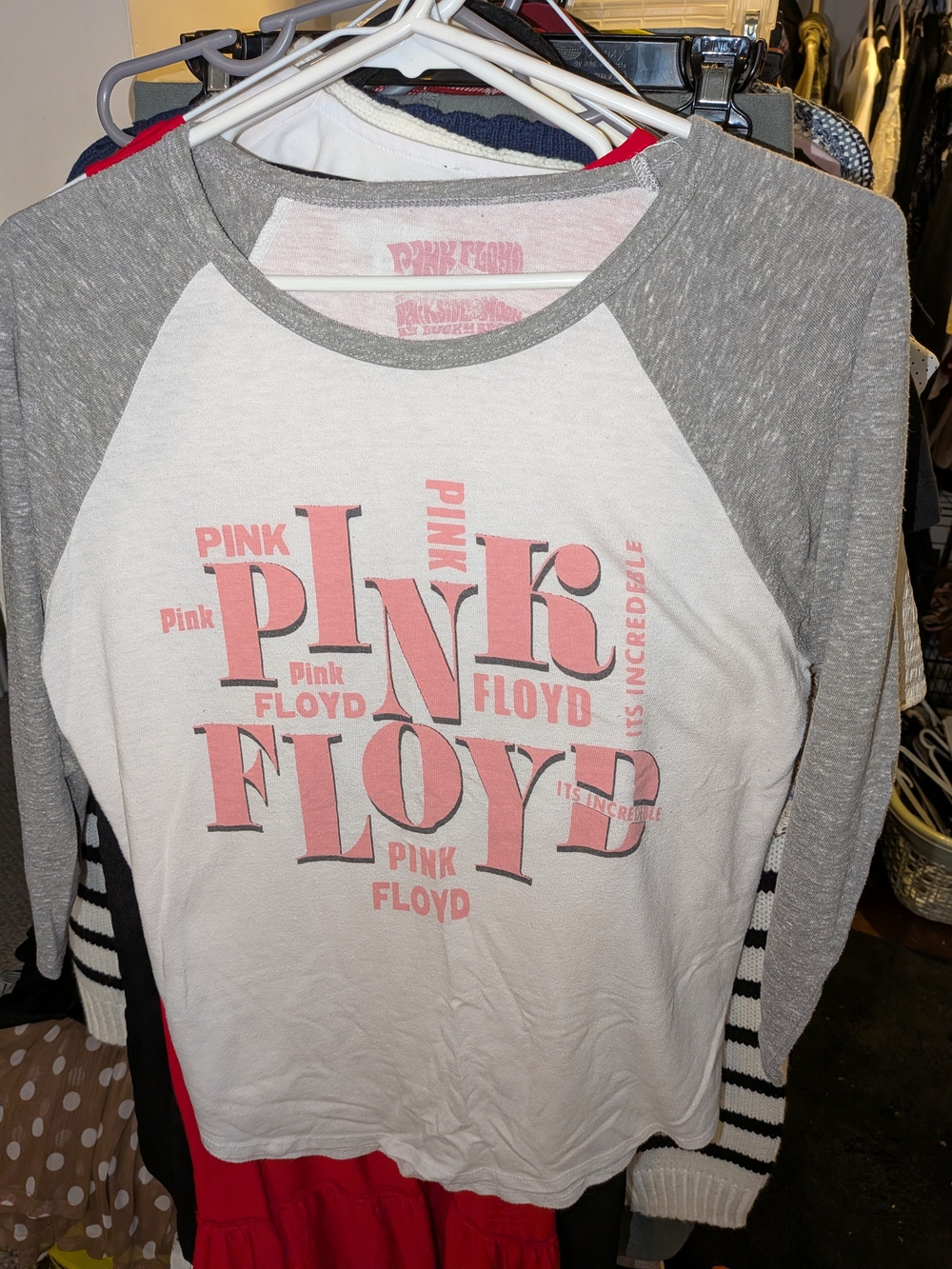 Lucky Brand White & Gray Raglan Tee with Pink Graphic